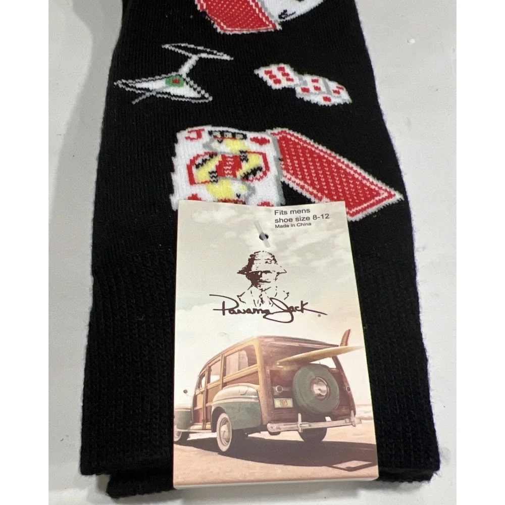 New Panama Jack Men's Socks 2 Pair Crew Size 8-12 Dice Cards Martini Poker Chips